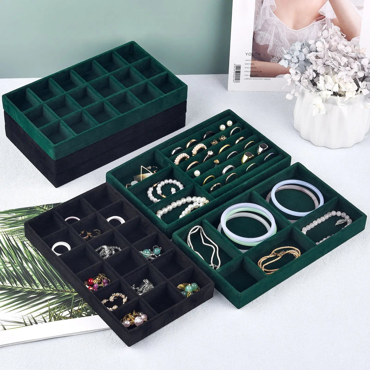 Tiroir à Bijoux Flanelle Noire Dressing Pratique
