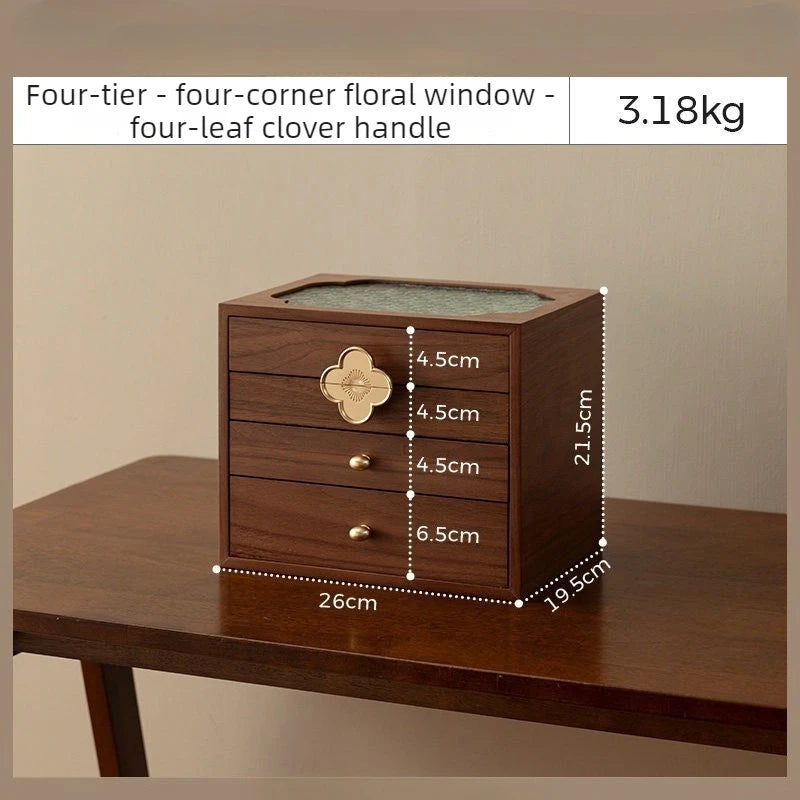 Boîte à Bijoux en Bois Rétro – 5 Compartiments, Grande Capacité