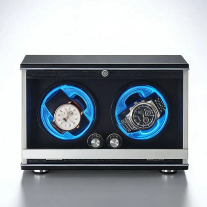 Remontoir 2 Montres Noyer LED Bleue