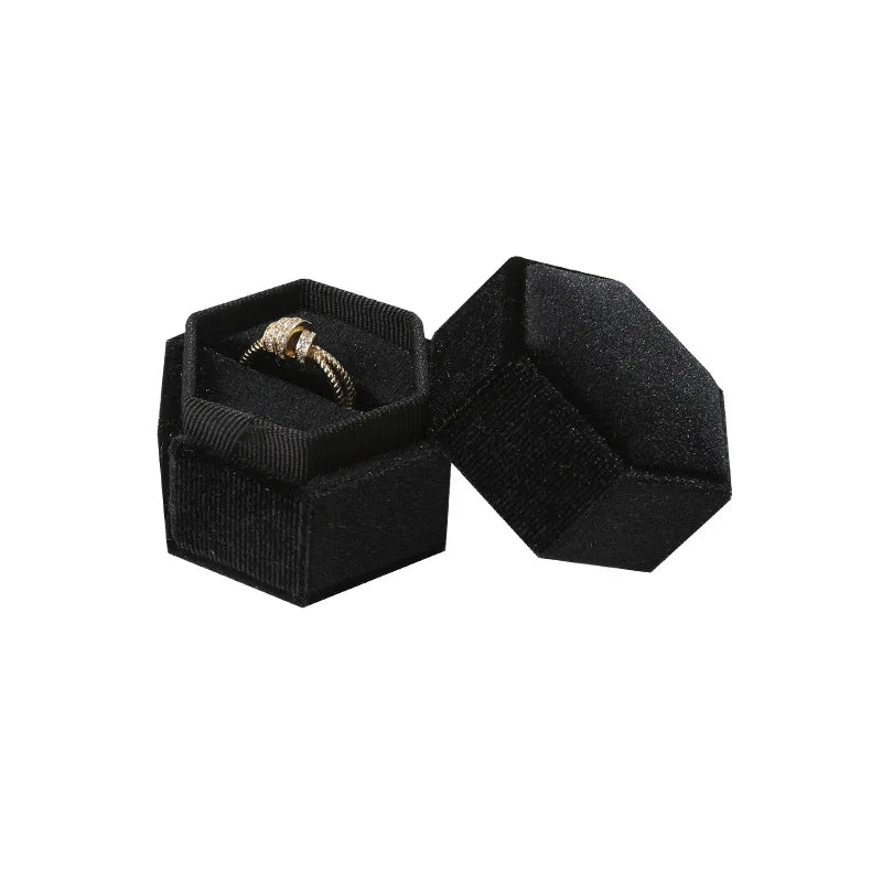 Écrin à Bague Octogonal Velours Noir – 1 Emplacement