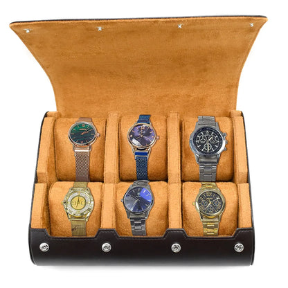 Étui de Voyage 6 Montres Cuir PU Marron – Coussins Coulissants
