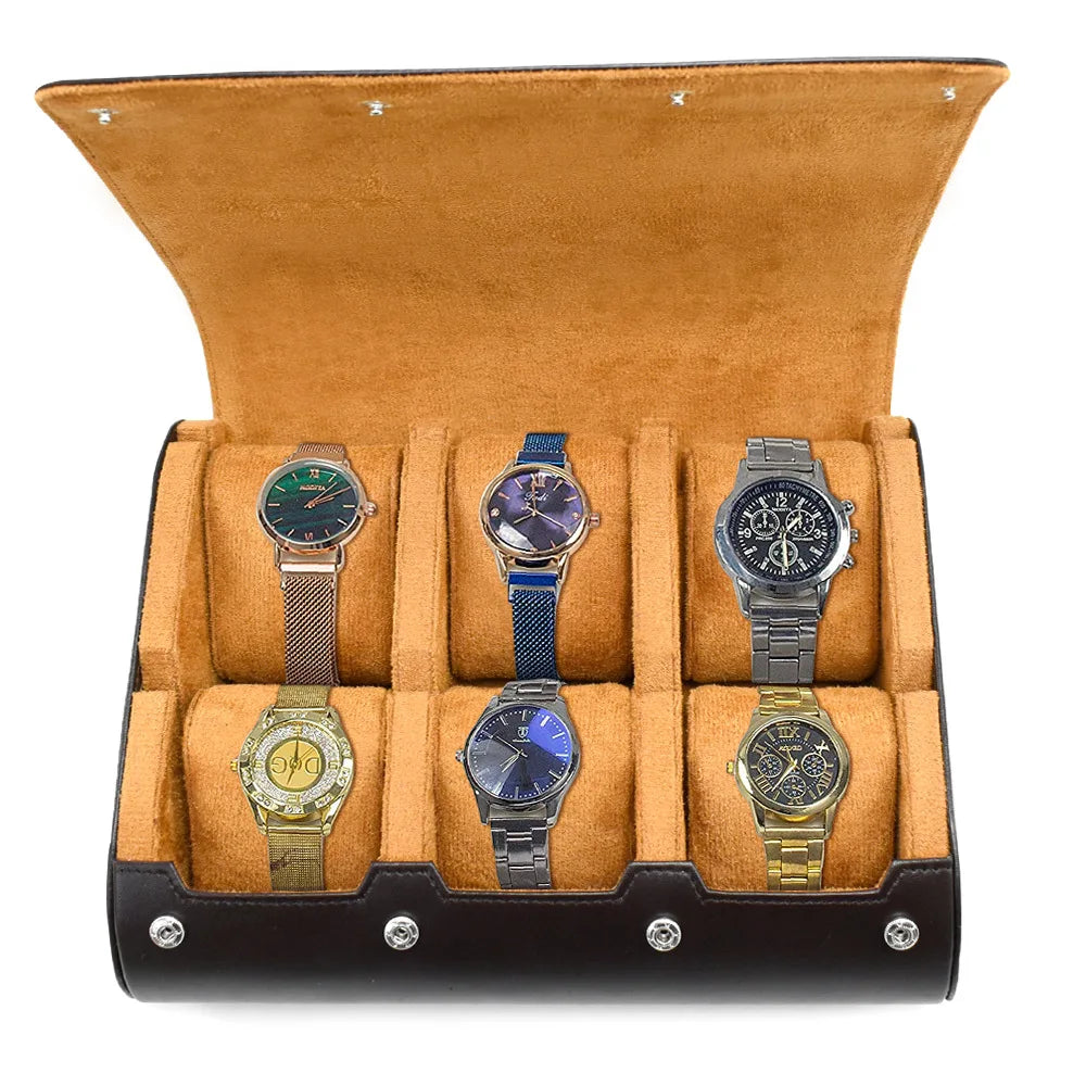 Étui de Voyage 6 Montres Cuir PU Rouge – Coussins Coulissants