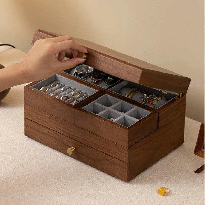 Boîte à Bijoux en Bois Multi-Niveaux – Grande Capacité