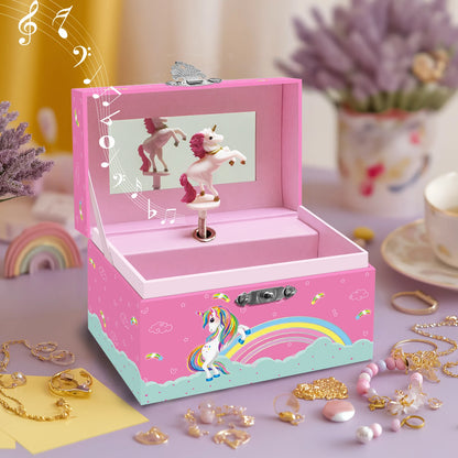 Boîte à Bijoux Musicale Licorne Rose et Blanche Rêve