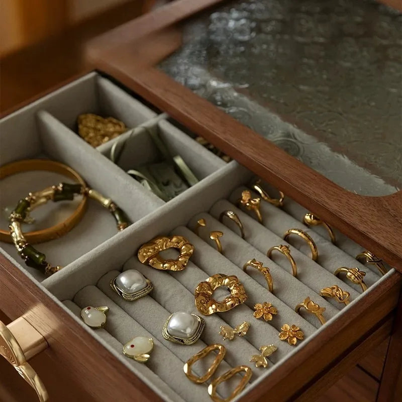 Boîte à Bijoux en Bois Rétro – 5 Compartiments, Grande Capacité