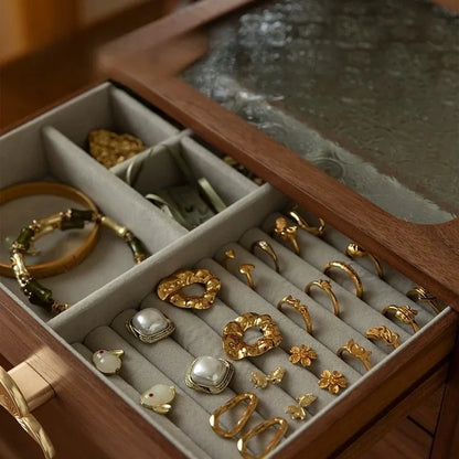 Boîte à Bijoux en Bois Rétro – 5 Compartiments, Grande Capacité