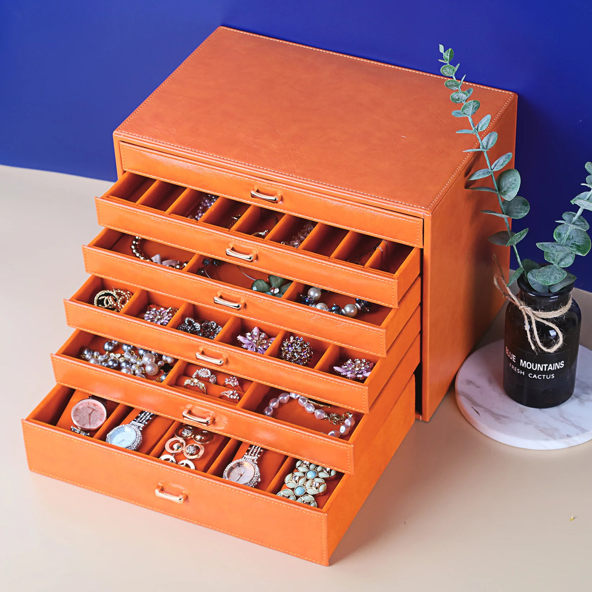 Boîte à Bijoux Cuir 6 Niveaux – Grande Capacité, Doublure Velours