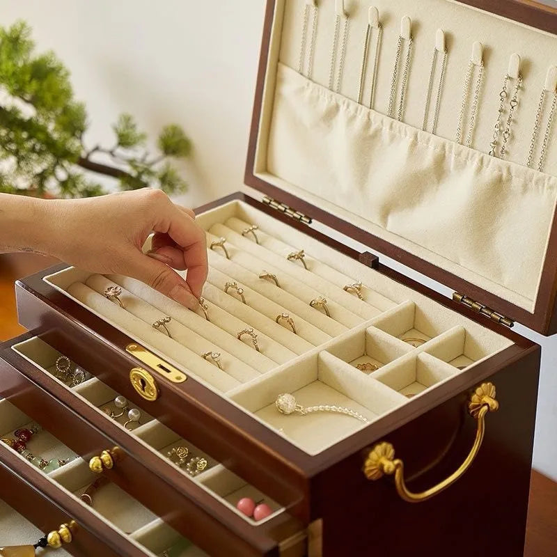 Boîte à Bijoux en Bois Massif – Compartiment Montres et Lunettes