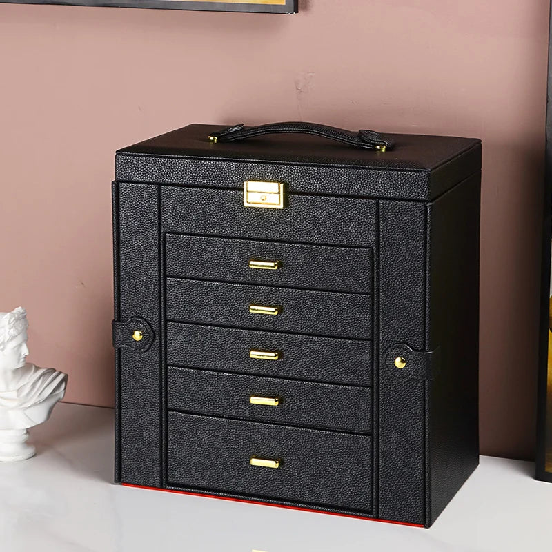 Boîte à Bijoux 5 Niveaux avec Miroir – Cuir et Velours