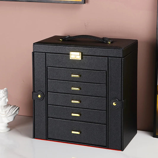 Boîte à Bijoux 5 Niveaux avec Miroir – Cuir et Velours