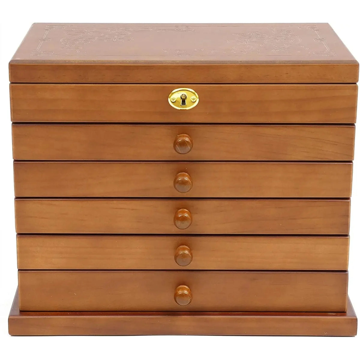 Boîte à Bijoux en Bois 6 Tiroirs avec Miroir – Finition Trèfle Vintage