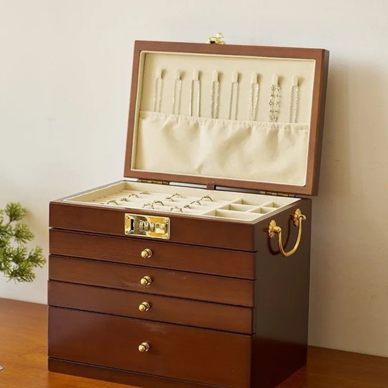 Boîte à Bijoux en Bois Massif – Compartiment Montres et Lunettes