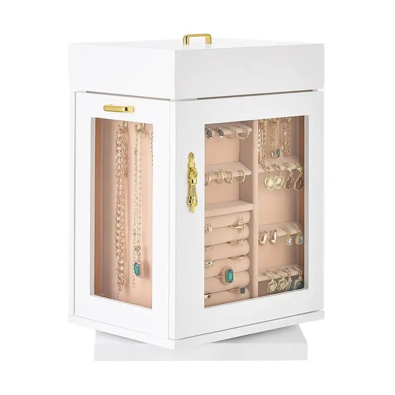 Boîte à Bijoux Rotative 360° – Porte Magnétique, Fenêtre Acrylique
