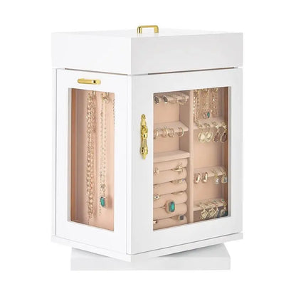 Boîte à Bijoux Rotative 360° – Porte Magnétique, Fenêtre Acrylique