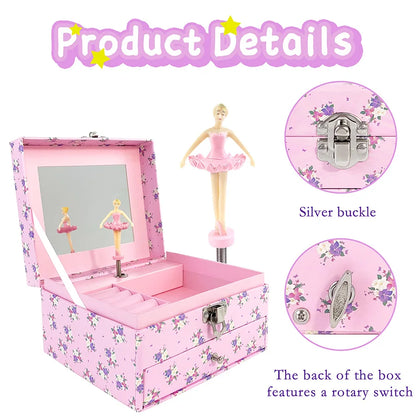 Boîte à Bijoux Musicale Fleurie Rose Miroir