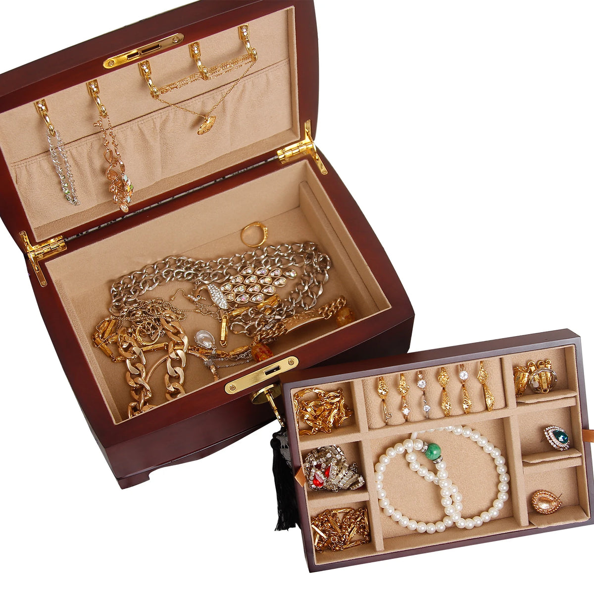 Coffret Bijoux Bois Rouge à Clé