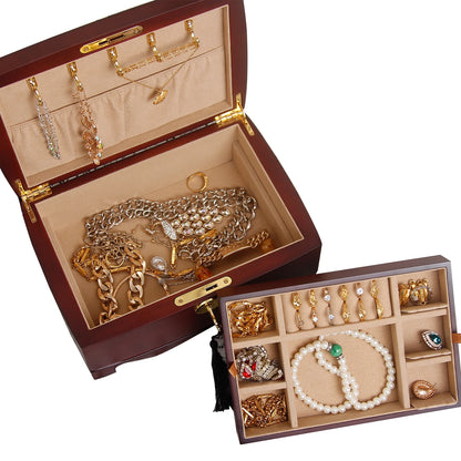 Coffret Bijoux Bois Rouge à Clé