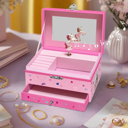 Boîte à Bijoux Musicale Licorne Rose et Blanche Rêve