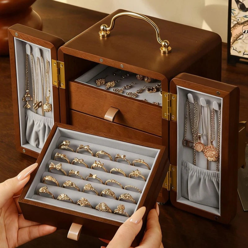 Boîte à Bijoux en Bois Massif à Double Porte – Format Compact