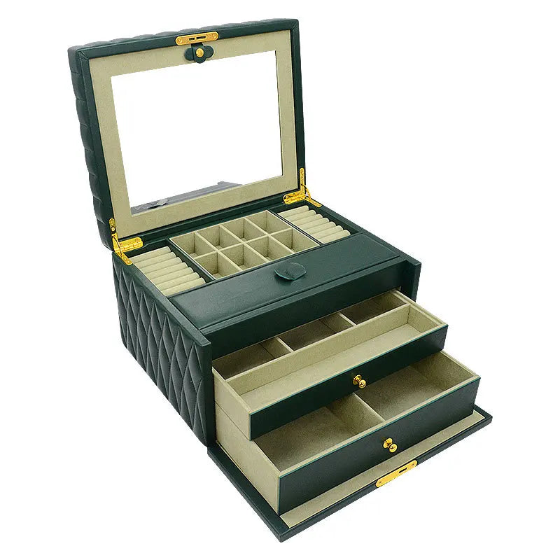 Coffret Bijoux Simili Cuir Vert Miroir