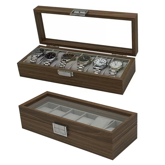 Boîte à Montre Homme 6 Compartiments Bois Noyer Noir – Écrin Collection