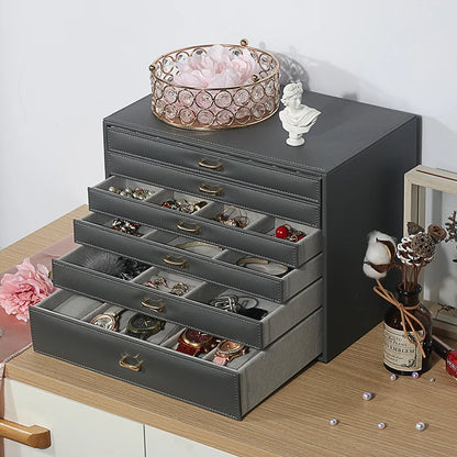 Boîte à Bijoux Cuir 6 Niveaux – Grande Capacité, Doublure Velours