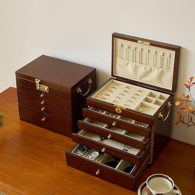 Boîte à Bijoux en Bois Massif – Compartiment Montres et Lunettes