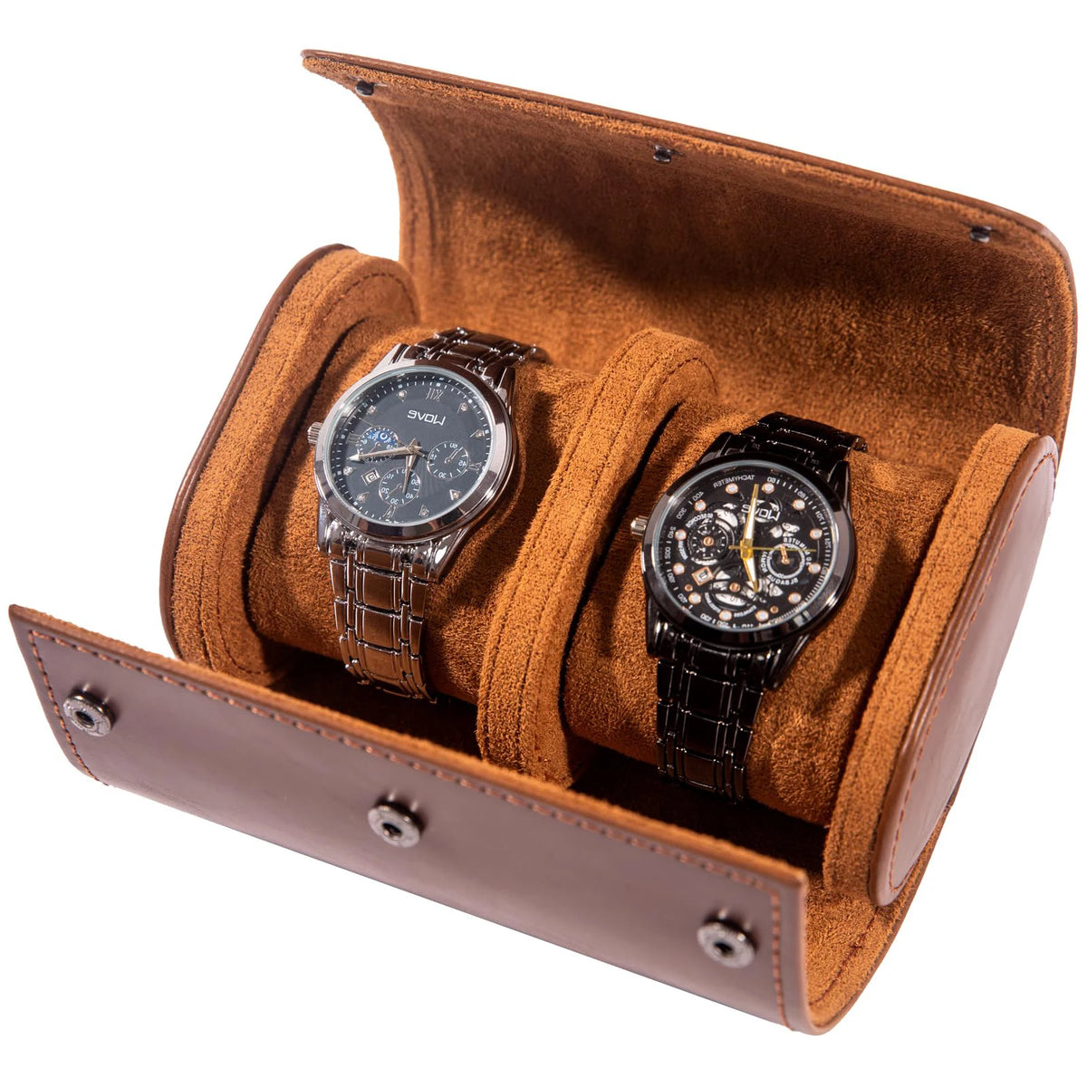 Boîte à Montre Homme 2 Compartiments Cuir Marron – Fabrication Artisanale