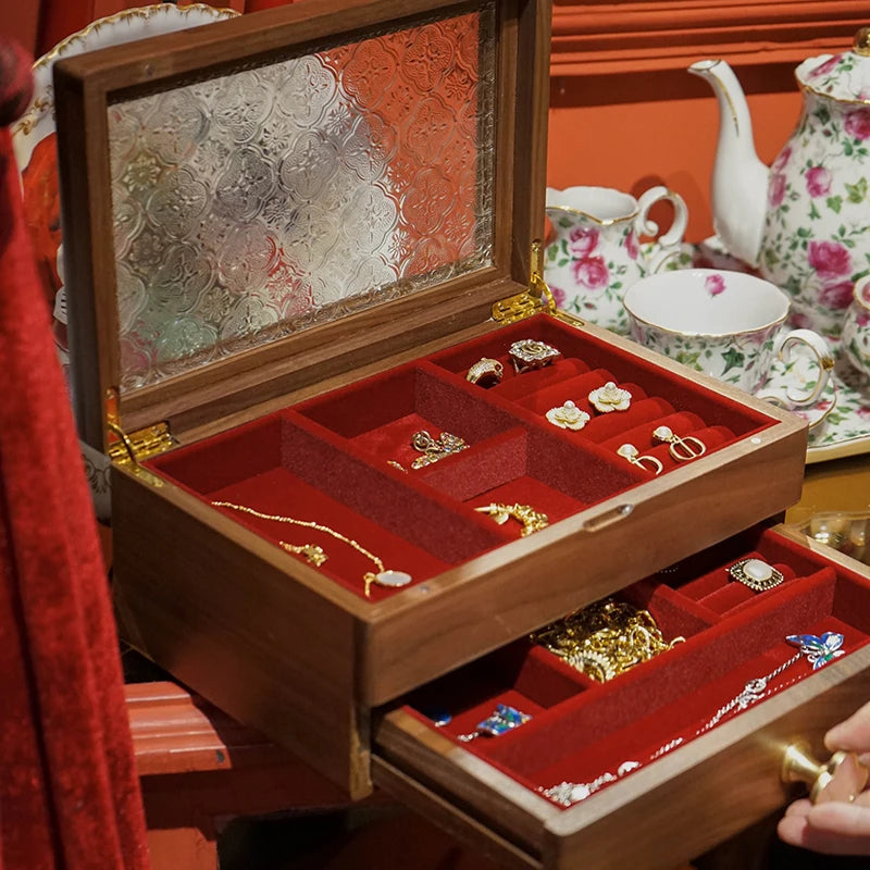 Boîte à Bijoux en Bois Massif Double Niveau – Fermeture Magnétique
