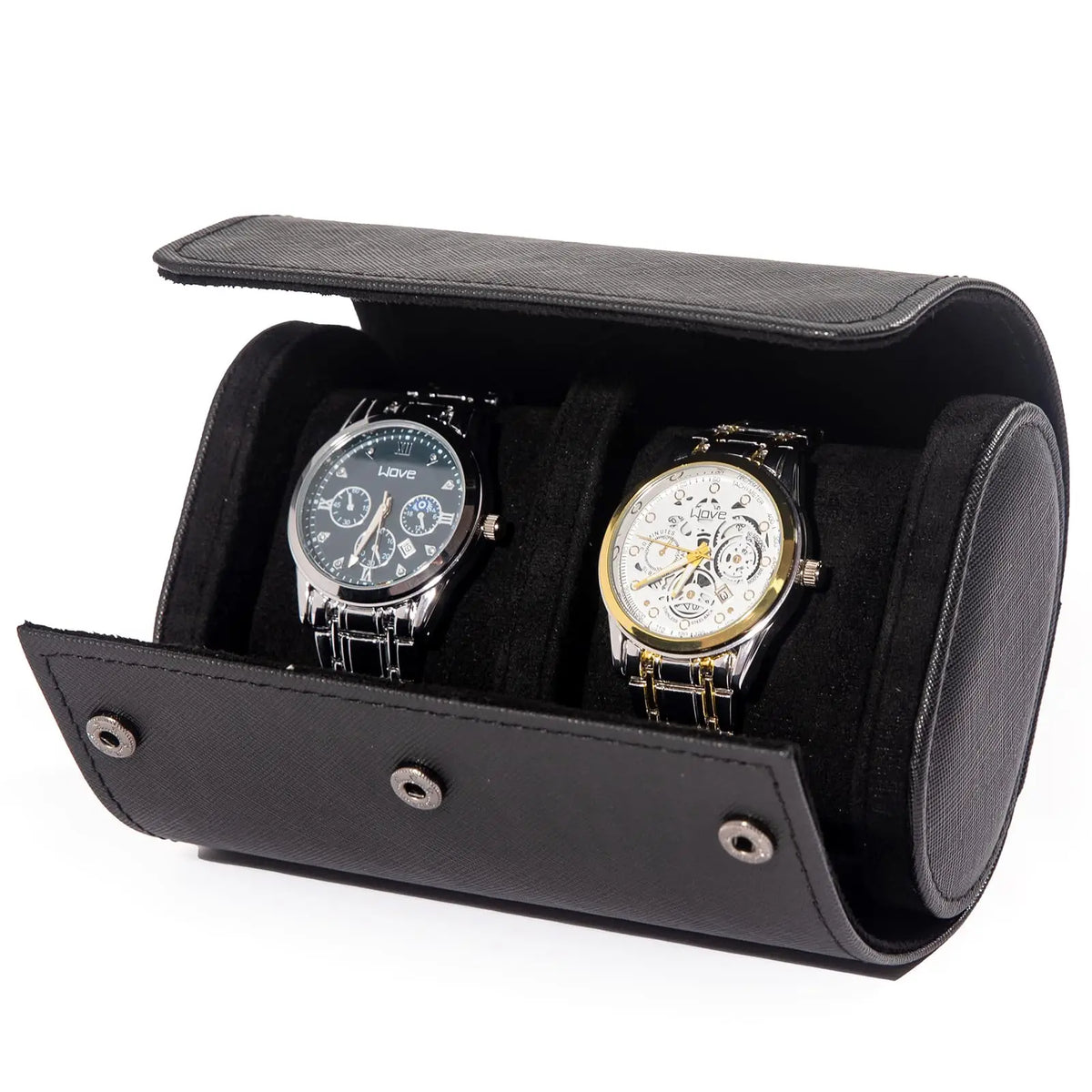 Boîte à Montre Homme 3 Compartiments Cuir Noir Croisé – Fabrication Artisanale