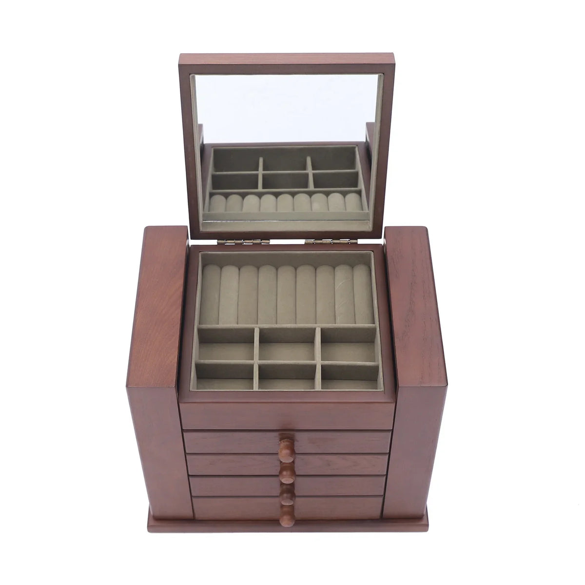 Boîte à Bijoux 5 Niveaux avec Miroir – Grande Capacité, Doublure Bois
