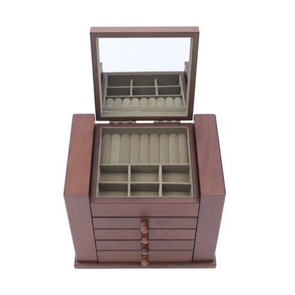 Boîte à Bijoux 5 Niveaux avec Miroir – Grande Capacité, Doublure Bois