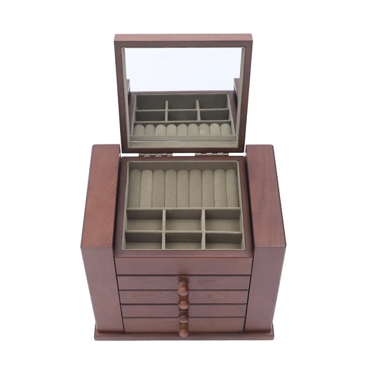 Boîte à Bijoux 5 Niveaux avec Miroir – Grande Capacité, Doublure Bois