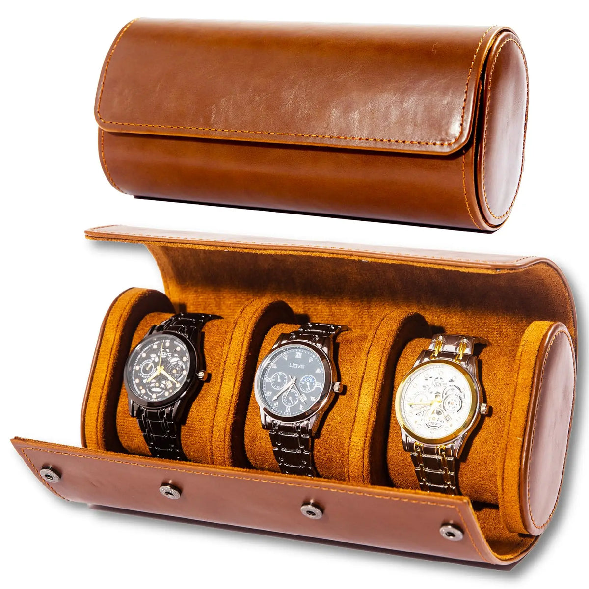 Boîte à Montre Homme 2 Compartiments Cuir Marron – Fabrication Artisanale