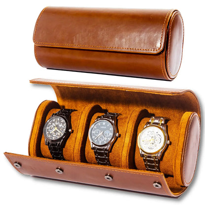 Boîte à Montre Homme 2 Compartiments Cuir Marron – Fabrication Artisanale