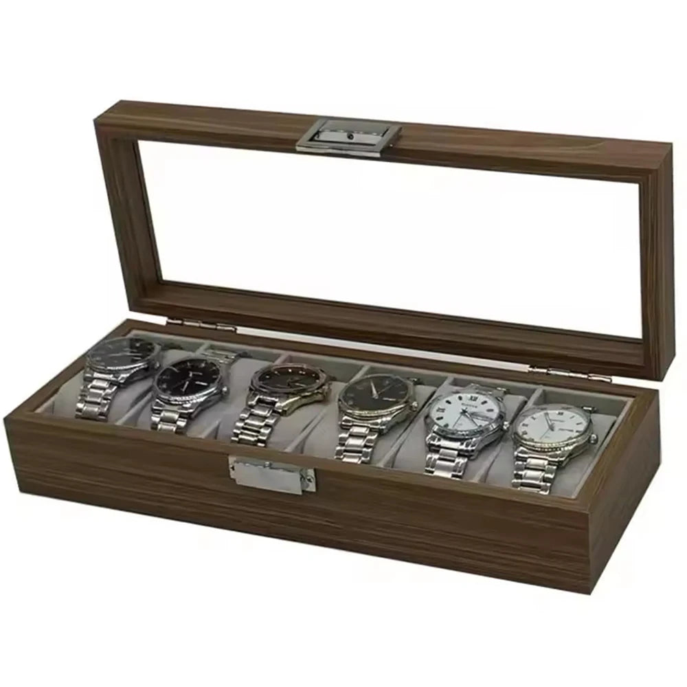 Boîte à Montre Homme 6 Compartiments Bois Noyer Noir – Écrin Collection