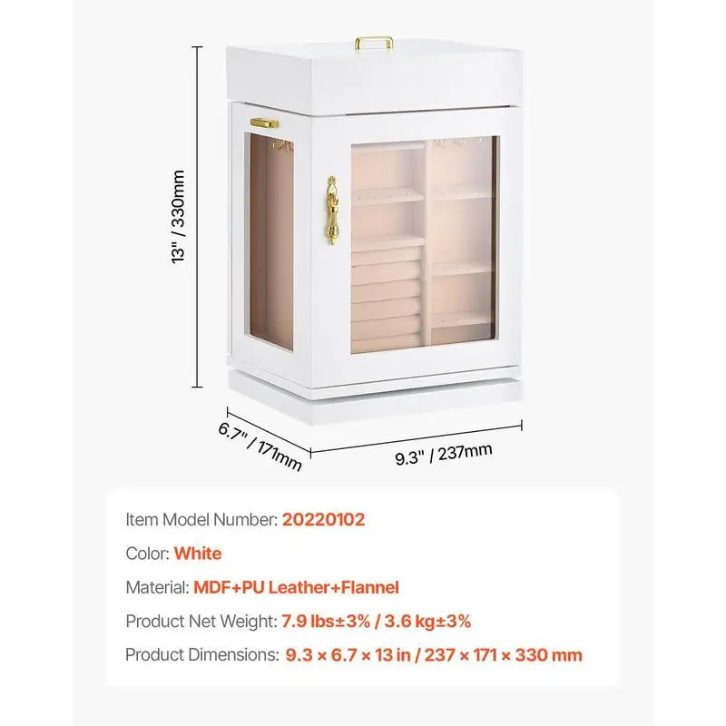Boîte à Bijoux Rotative 360° – Porte Magnétique, Fenêtre Acrylique