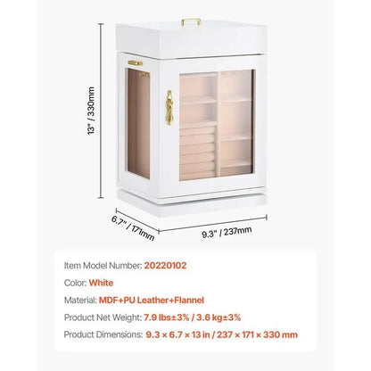 Boîte à Bijoux Rotative 360° – Porte Magnétique, Fenêtre Acrylique