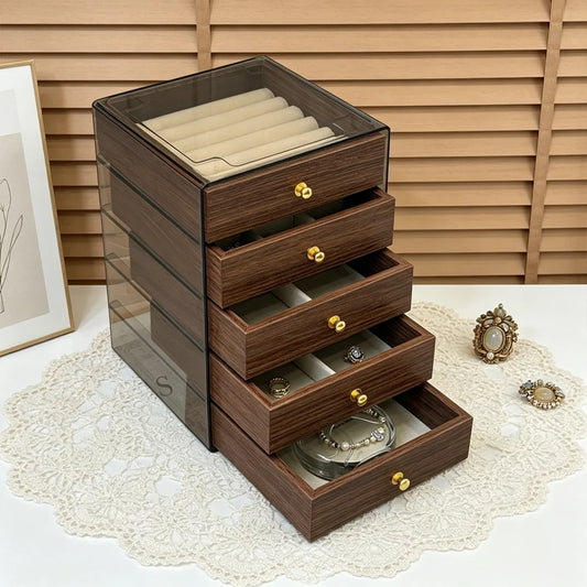 Boîte à Bijoux Bois de Noyer 5 Niveaux – Anti-Oxydation