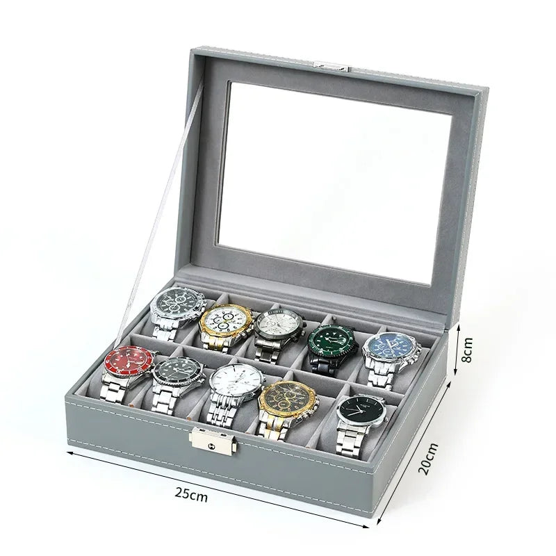 Boîte à Montre Homme 12 Compartiments Cuir PU Vert – Collection Vitrée