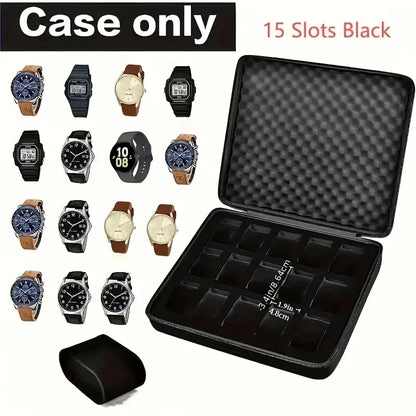 Boîte à Montre Homme Coque Anti-Choc Noire – Vitrine de Voyage Compacte