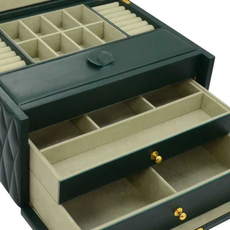 Coffret Bijoux Simili Cuir Beige Miroir