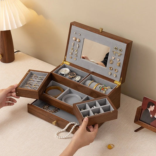 Boîte à Bijoux en Bois Multi-Niveaux – Grande Capacité