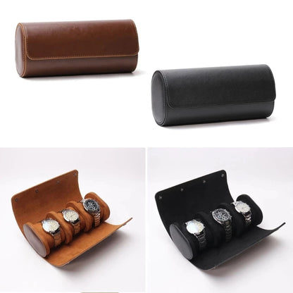Boîte à Montre Homme 3 Montres Coussins Amovibles Marron – Étui Roulé Voyage