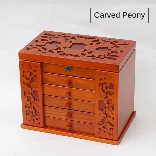 Boîte à Bijoux en Bois Gravé 6 Niveaux – Présentoir à Colliers