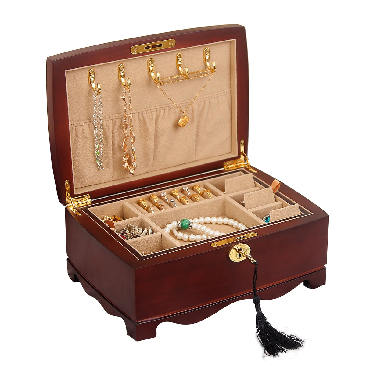 Coffret Bijoux Bois Rouge à Clé