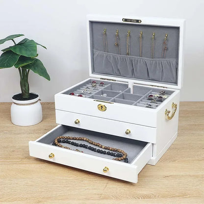 Boîte à Bijoux Blanche en Bois Massif – Portable avec Serrure