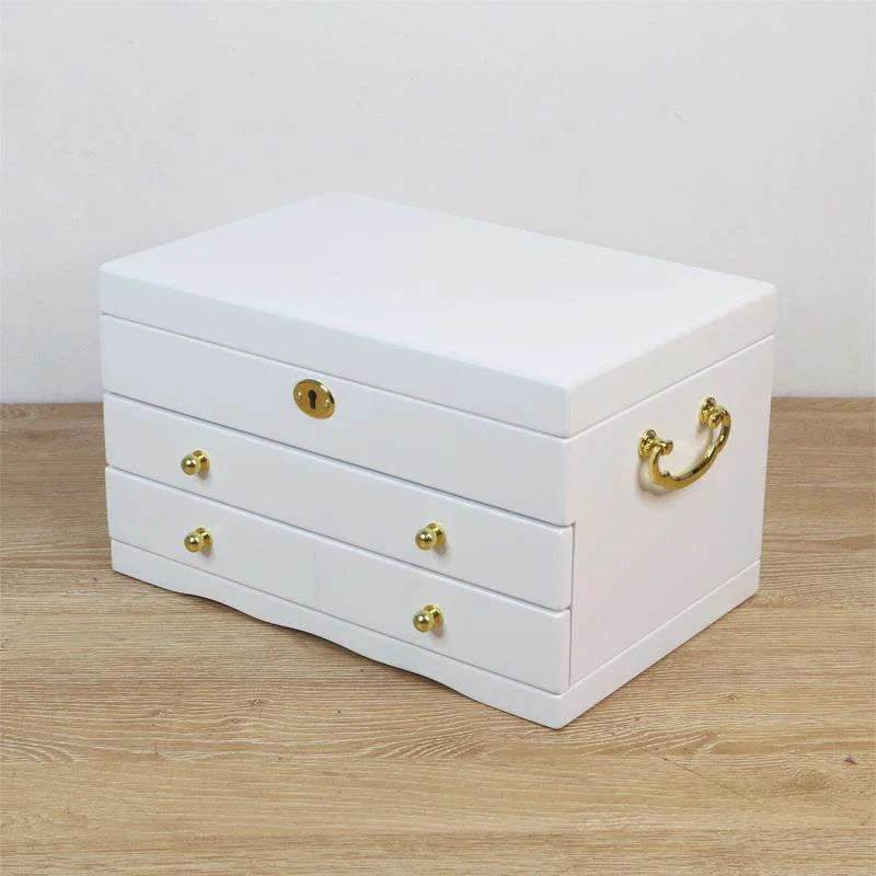 Boîte à Bijoux Blanche en Bois Massif – Portable avec Serrure