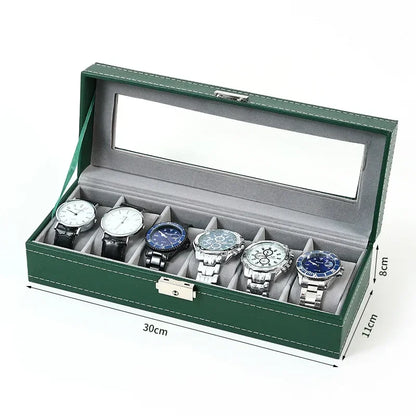 Boîte à Montre Homme 10 Compartiments Cuir PU Gris – Grand Écrin Vitré