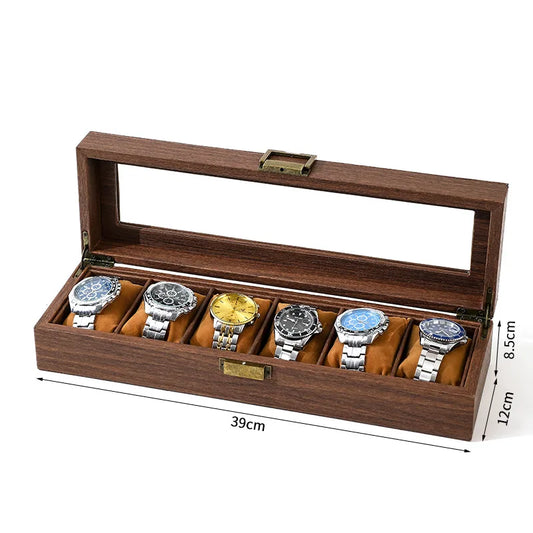 Boîte à Montre Homme 6 Compartiments Effet Noyer – Édition Prestige